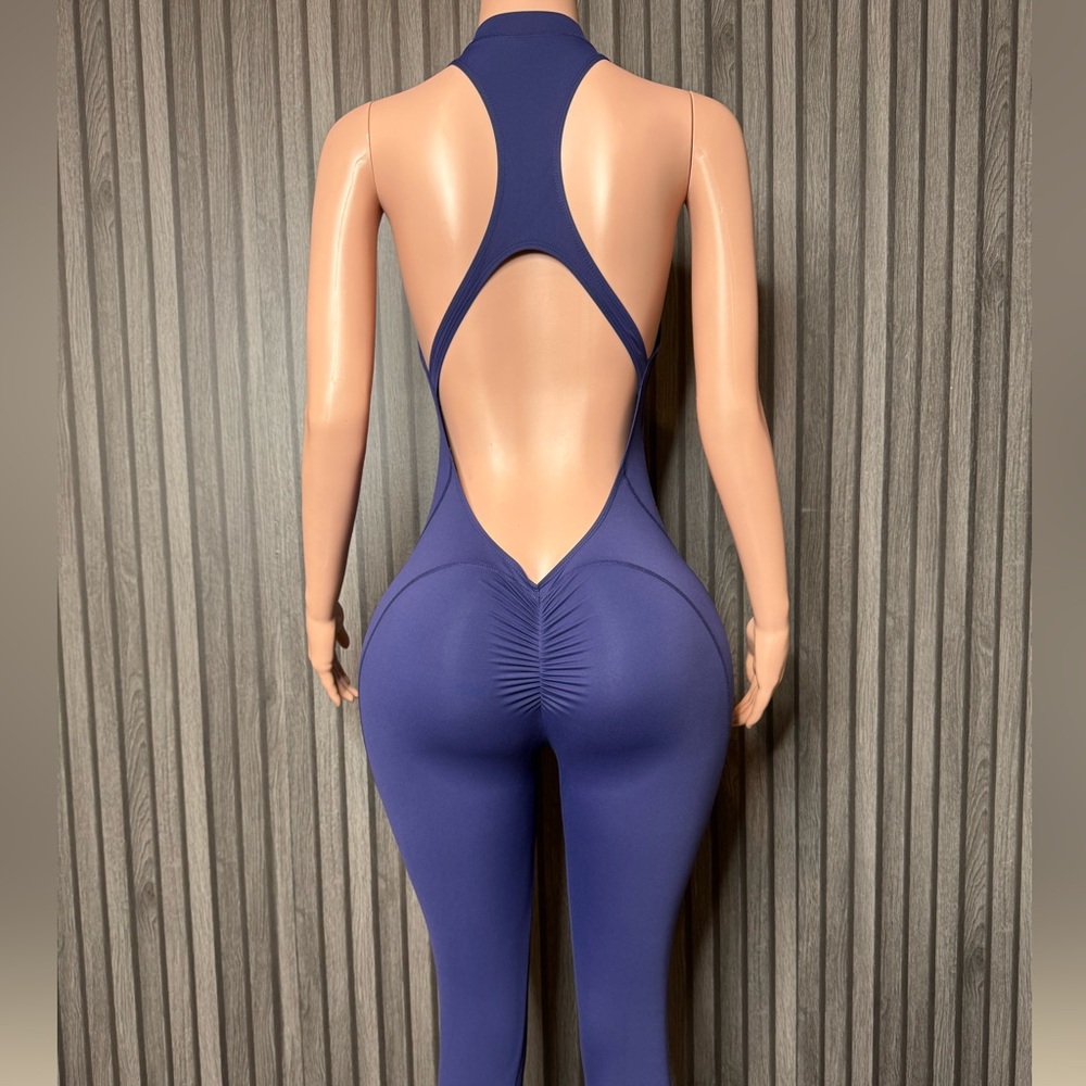 Navy Blue Brazilian Scrunch Butt Fitness Jumpsuit